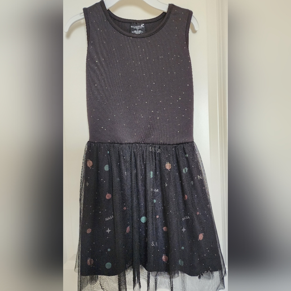 Buzzaldrin Girl Sleeveless NASA Design Black Dress, Size Large